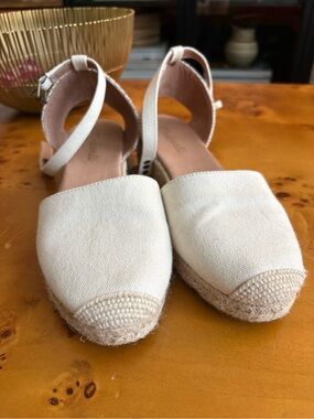 Madewell Cream Canvas Espadrille Ankle-Strap Flats